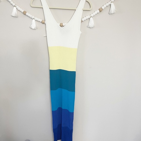 NEW STAUD Dana Dress Midi Ribbed Knit Slim Fit Pacific Stripe Women's Size Small - Picture 11 of 13